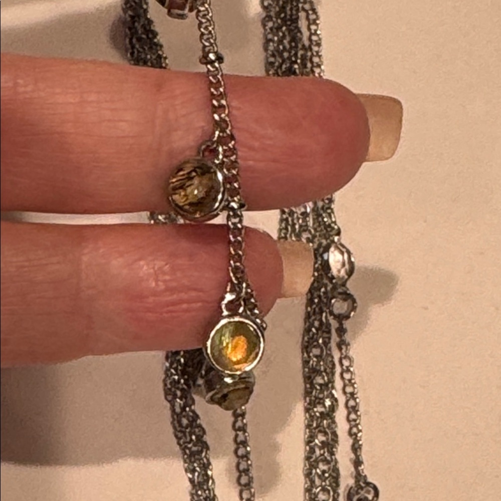C Silver Tone multi strand layered Necklace with Turquoise and Jasper Accents - Picture 9 of 11
